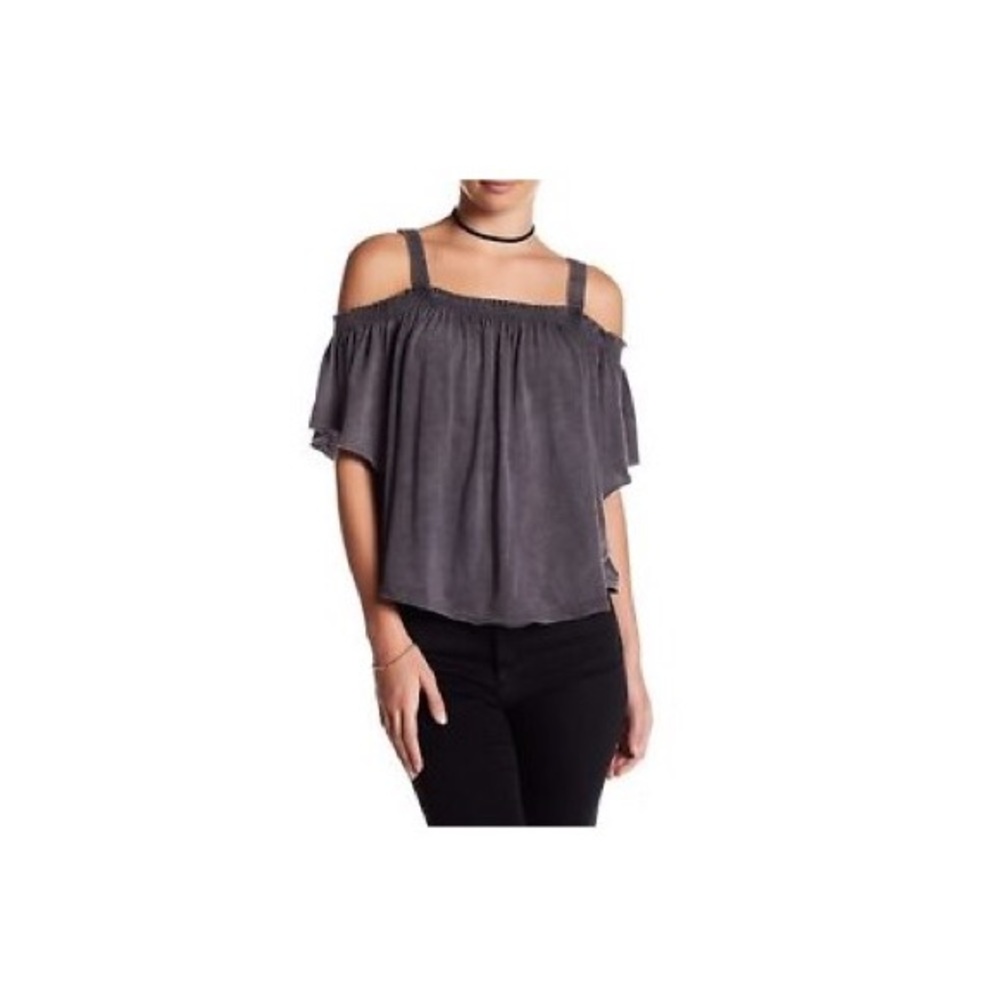 We the Free Gray Cold Shoulder Cotton Blouse